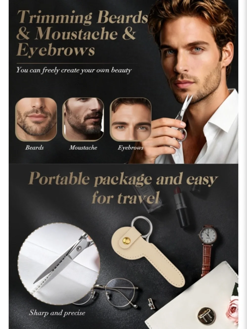 Stainless Steel Professional Grooming Scissors with Cream Leather Sheath
